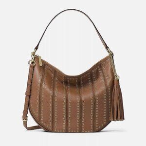 Michael Kors Brooklyn grommet medium hobo leather bag in dark caramel